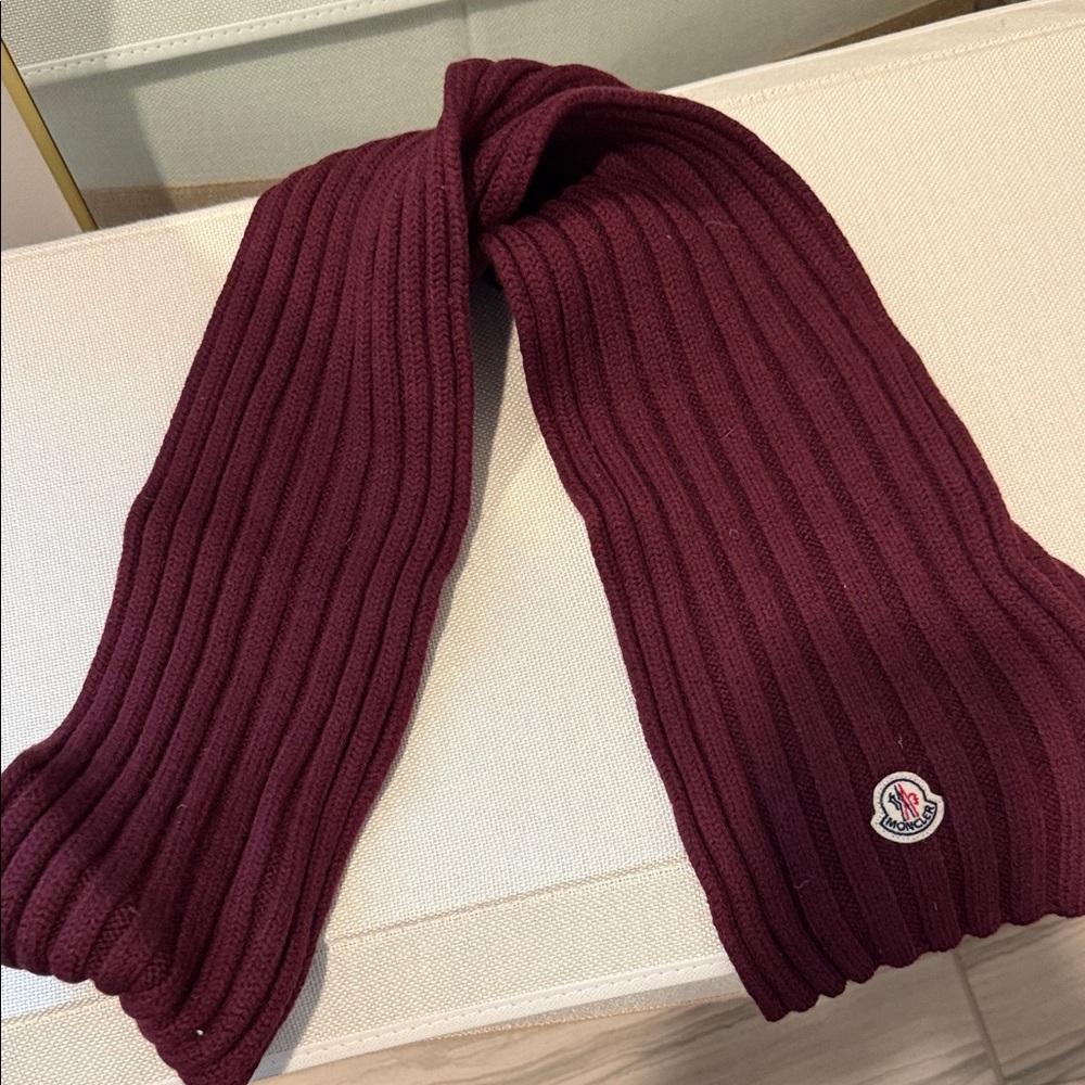 Moncler Deep Red Ribbed Scarf